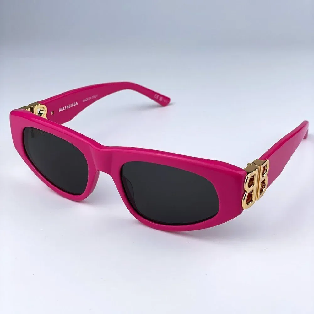 SALE! NEW Balenciaga BB0095S 006 Pink Gold Logo Grey Cat Eye Unisex Sunglasses